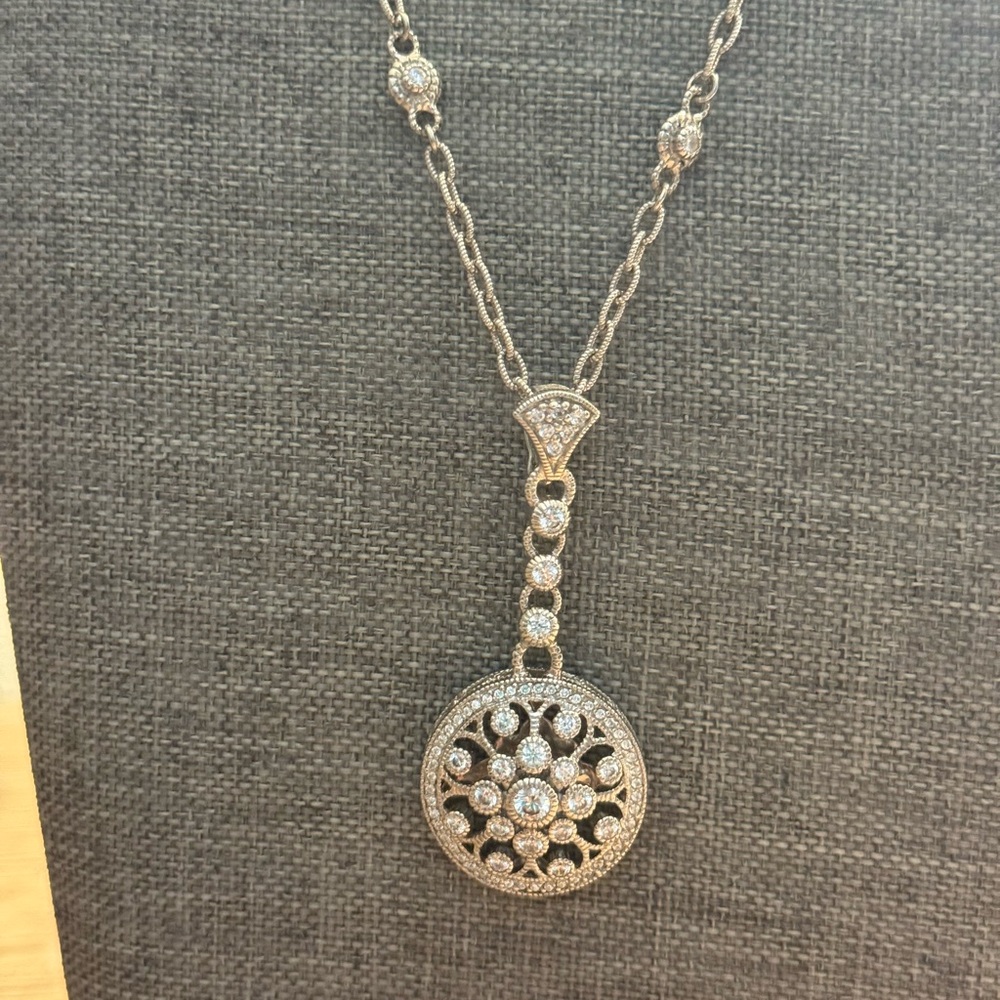 🩶 NWOT JUDITH RIPKA STERLING SILVER STATION NECKLACE WITH CZ VINTAGE PENDANT! - Picture 7 of 16
